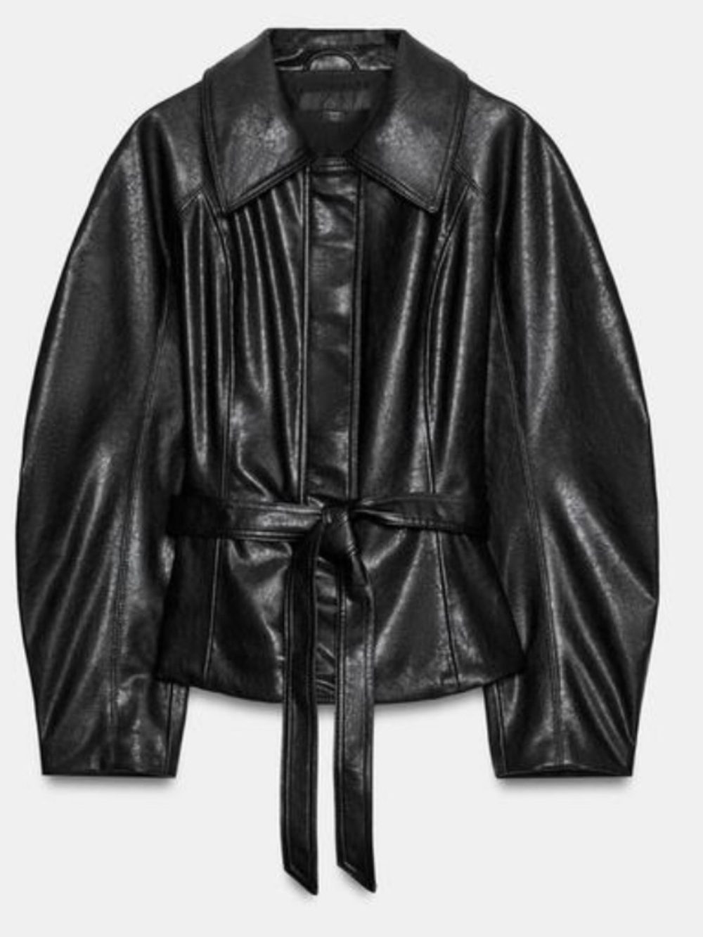 Black Zara Leather Belted Jacket - Women
